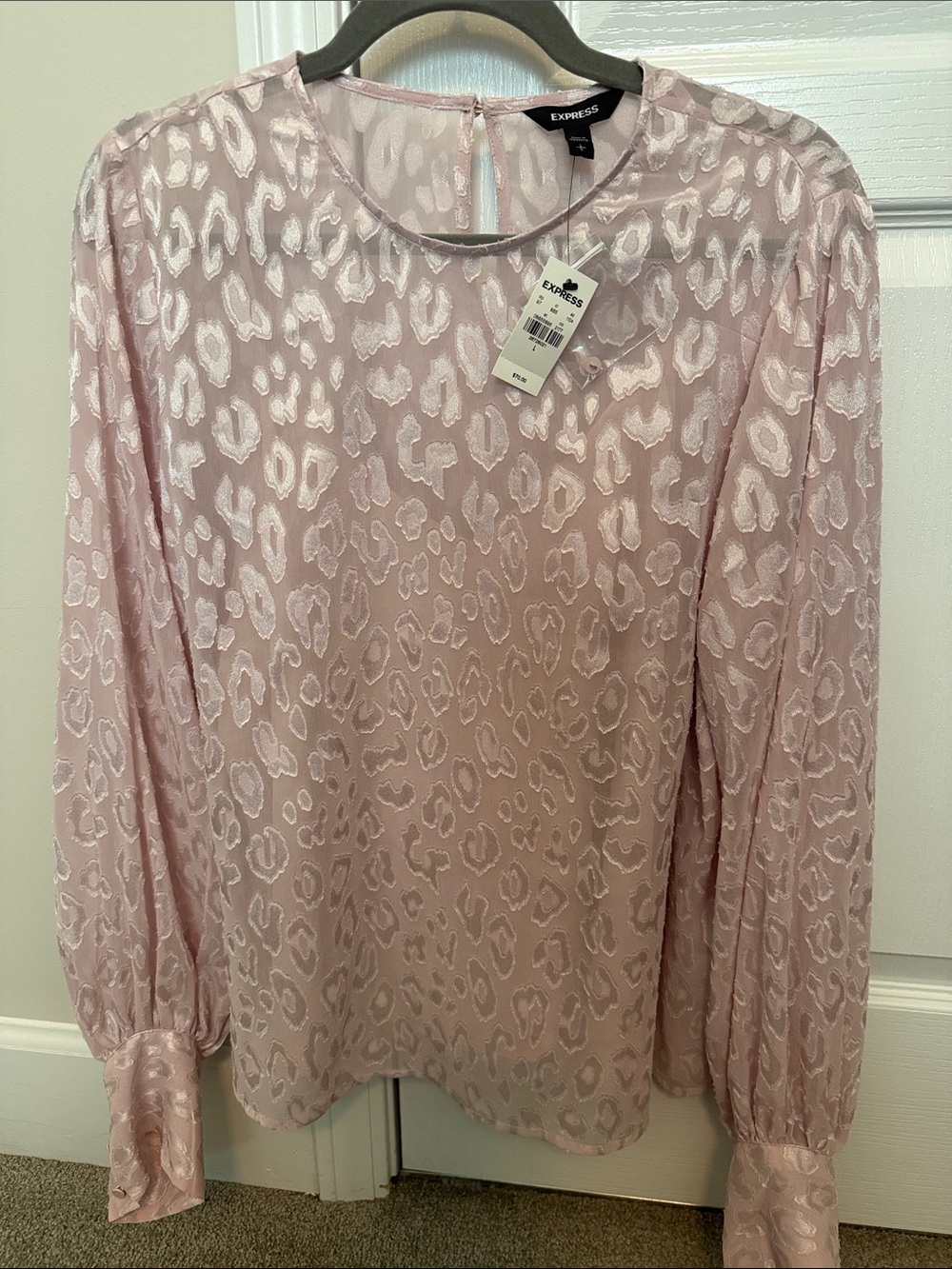 Express Women's Blush Pink Leopard Jacquard Long Sleeve Top